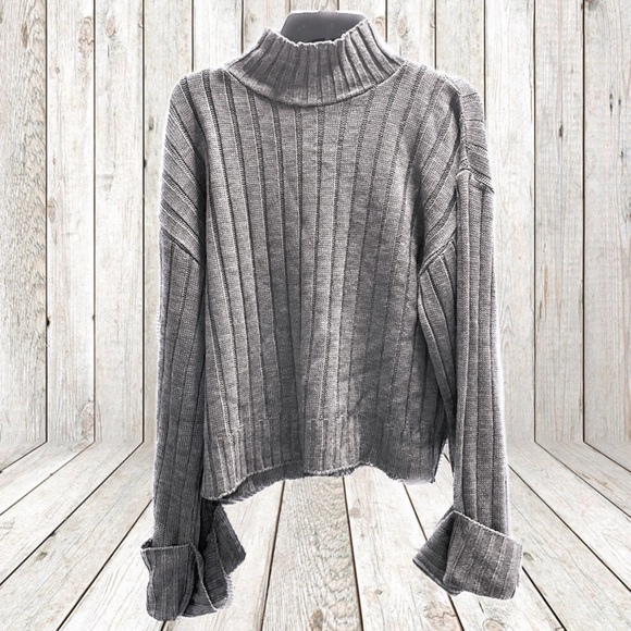 NWT Nast Gal You're Getting Warmer Ribbed High Neck Sweater grey M/L - Picture 10 of 12
